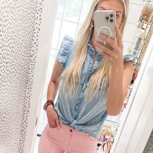 Denim Ruffle Top